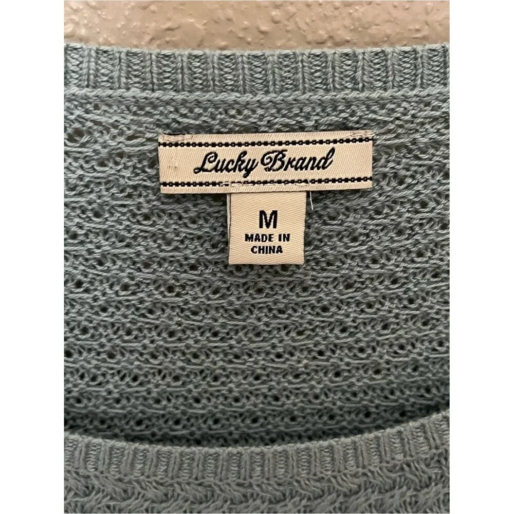 Lucky Brand Cotton-Blend Pullover Seafoam Sweater with Lace Bottom Size Medium